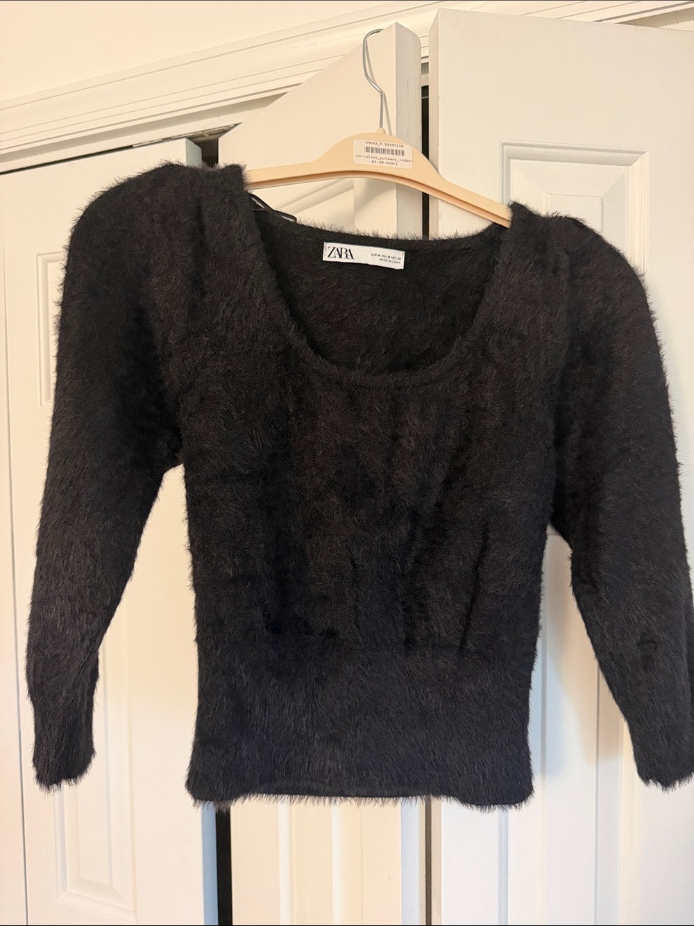 ZARA Black Fuzzy Scoop-Neck Women's Sweater